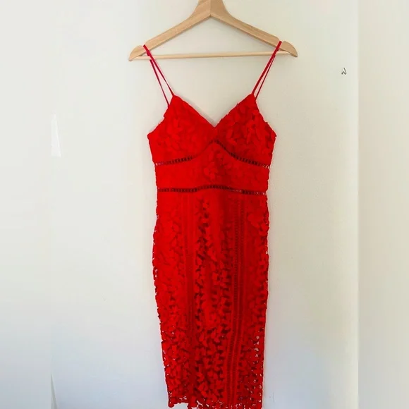 chinese dress ladies Bardot Red Trumpet Lace Midi Dress main image 1